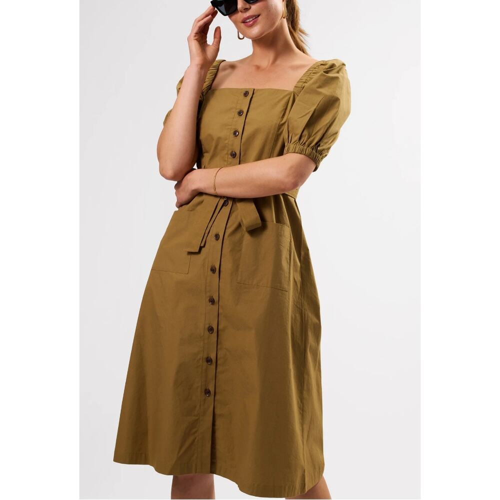 Amour Vert Square Neck Button Front Dress in Elm 100% Cotton